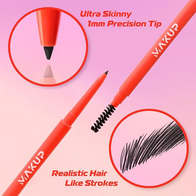 Makup Beauty Skinny Brow - Ultra Thin Eyebrow Pencil, Waterproof, Precise Micro Brow Pencil creates Hair-like Strokes for Full, Natural Brows Soft Black (Caviar)
