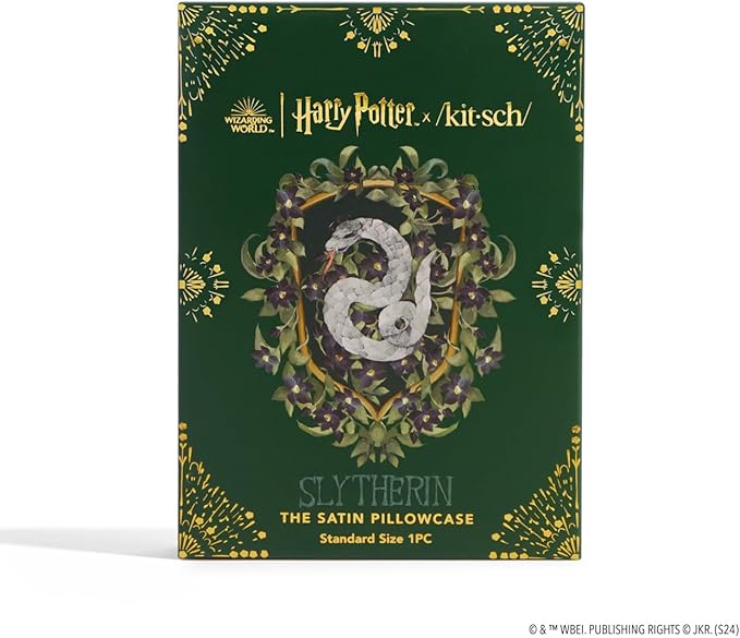 Kitsch & Harry Potter Satin Pillowcase W/Zipper - Size 19x26, Slytherin