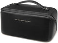 zaleeta Travel Makeup Bag, Large Capacity Cosmetic Organizer Bags for Women, Waterproof PU Leather Toiletry Bags, Wide Open Flat Makeup Case with Divider and Handle
