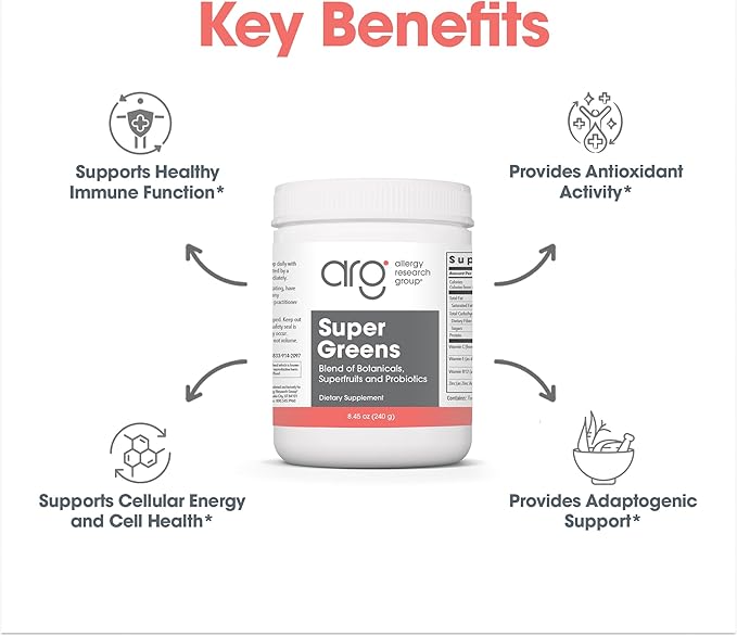 ARG Super Greens Powder - Delivers 4.4 g Greens Blend - Nutrient-Dense Green Powder Supplement - Chlorella & Spirulina Powder - Overall Health & Wellbeing Support - 30 Servings - 8.45 oz