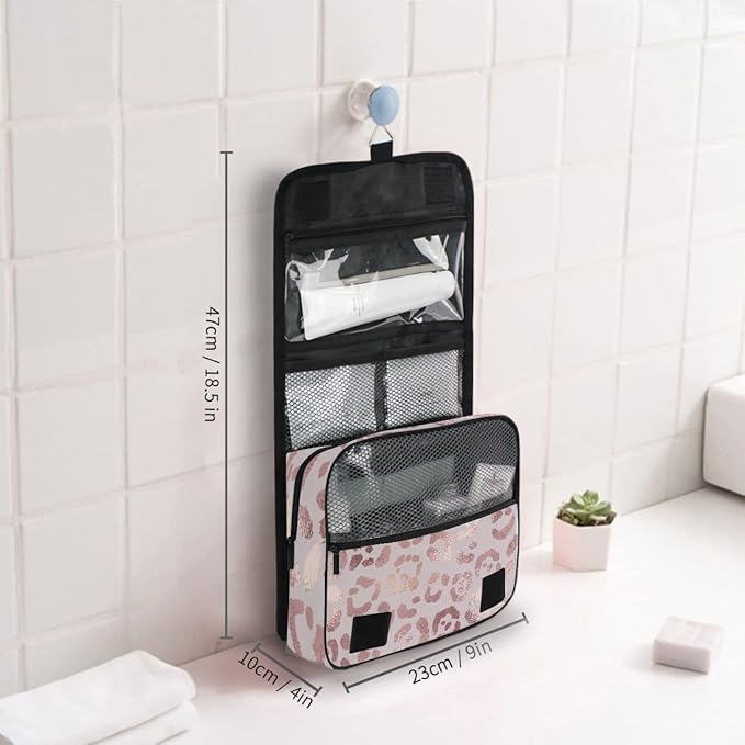 senya Hanging Travel Toiletry Bag Leopard Print Cheetah Rose Gold Kit Makeup Case Cosmetics Organizer for Men Women…