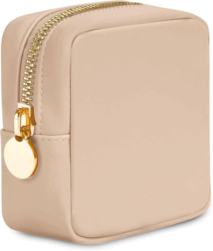 DANCOUR Small Makeup Bag for Purse Mini Cosmetic Pouch Travel Organizer Compact Toiletry Case Lightweight Beige