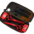 Purple Dragon 6 inch Hair Cutting Scissors Set with Bag for Barbers - Red