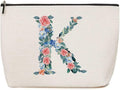 Personalized Initial Letter K Makeup Bag Floral Travel Cosmetic Bag