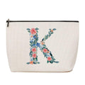 Personalized Initial Letter K Makeup Bag Floral Travel Cosmetic Bag