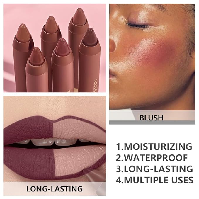 QIDSTERS Matte Lipstick Crayon for Women, Dark Purple 24 Hour Lipstick Lip Liner Pencil, Neutral Lip Stick Lipliner Long Lasting Waterproof Smudge Proof, Vegan & Cruelty-Free, 05