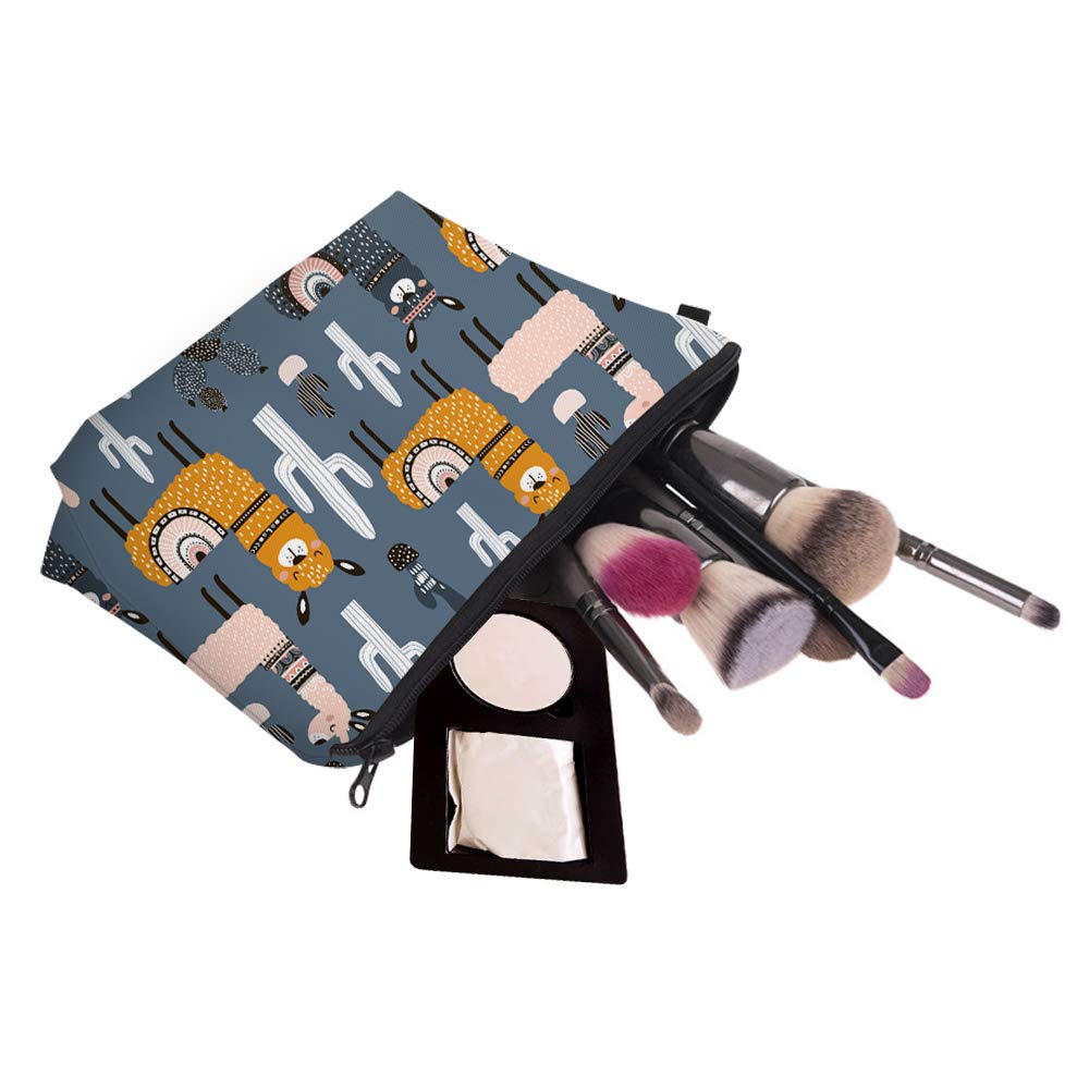 Aiphamy Cute Travel Makeup Bag Cosmetic Bag Small Pouch Gift for Women (Llama Cactus)