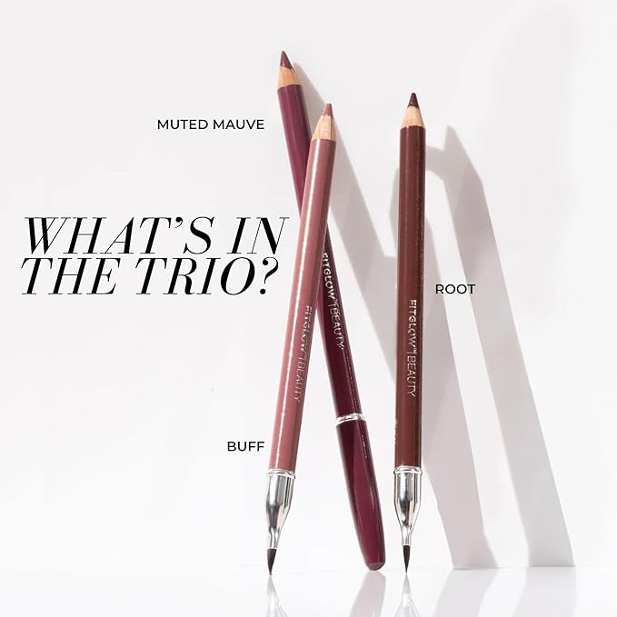 FITGLOW Beauty Vegan Lip Liner Pencil Trio, Muted Mauve, Buff, Root