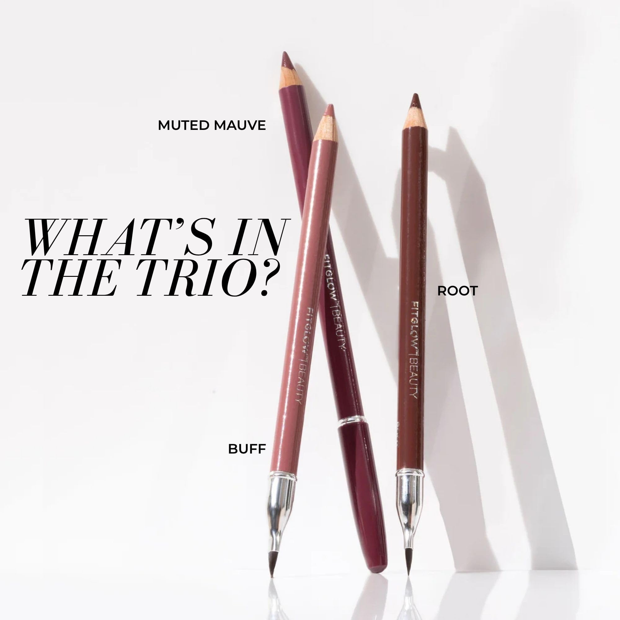 FITGLOW Beauty Vegan Lip Liner Pencil Trio, Muted Mauve, Buff, Root