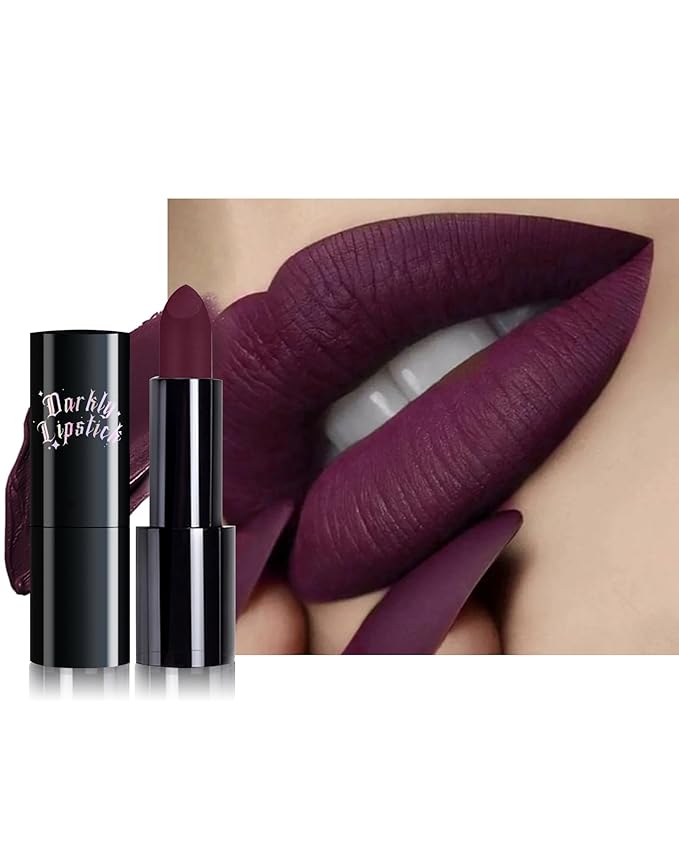 Caedelfly Velvet Matte Lipstick,Dark Purple Lipstick for Women,Halloween-04