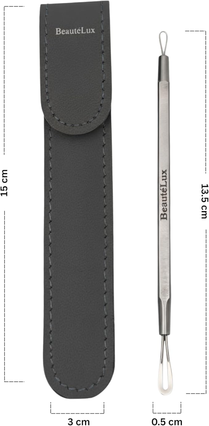 BeautéLux 2-in-1 Blackhead Removal Tool, Stainless Steel Acne Extractor, Blackhead & Whitehead Remover for Face/Nose, Dual-Loop Pimple Extractor, Skin Blemish Tool