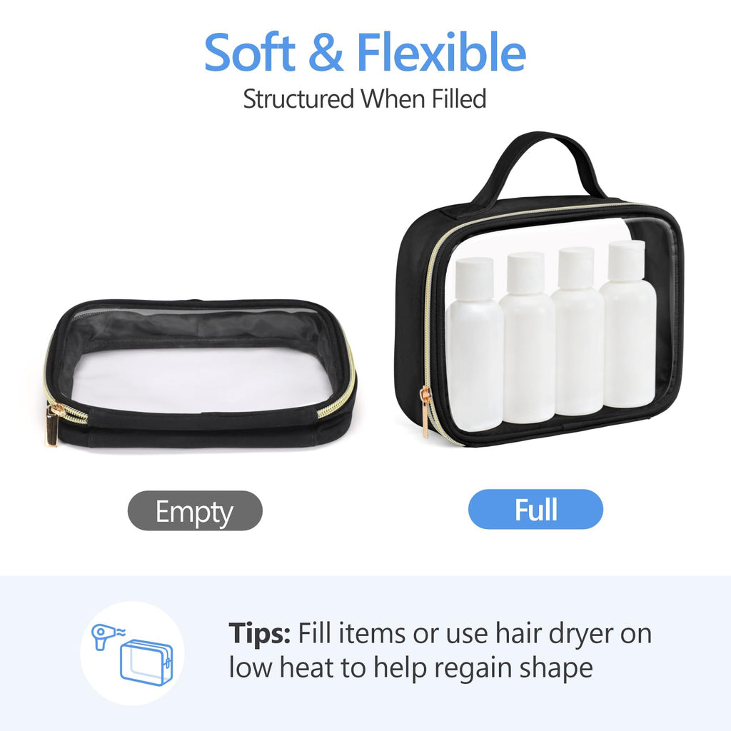 PACKISM Clear Makeup Bag Travel - TSA Approved Toiletry Bag, 2 Pack Black