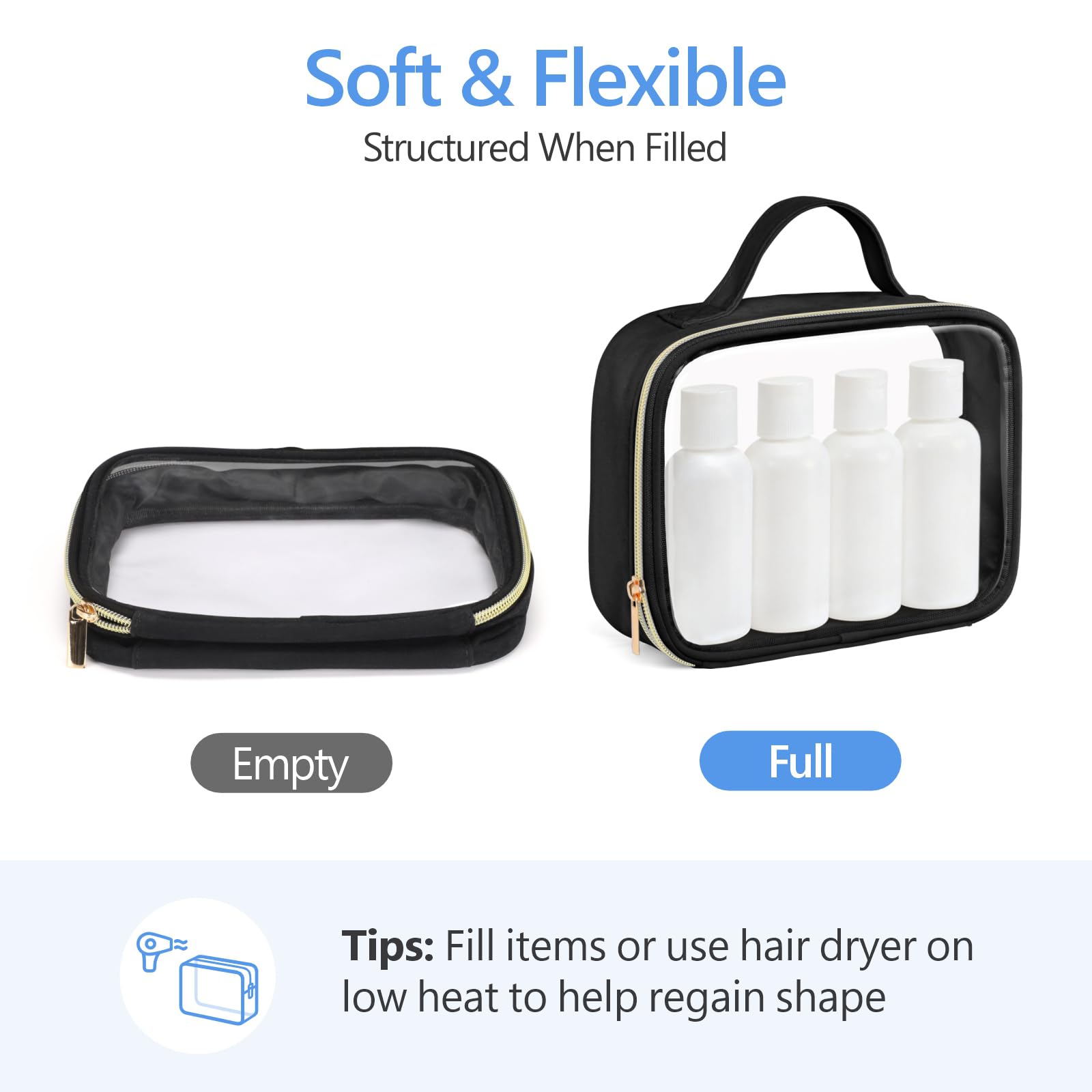 PACKISM Clear Makeup Bag Travel - TSA Approved Toiletry Bag, 2 Pack Black
