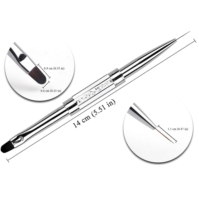 Ycyan 1Pcs Dual-ended UV Builder Gel Nail Brush Rhinestone Handle Nail Art Liner Brush Polygel Hard Gel Nail Brushes White