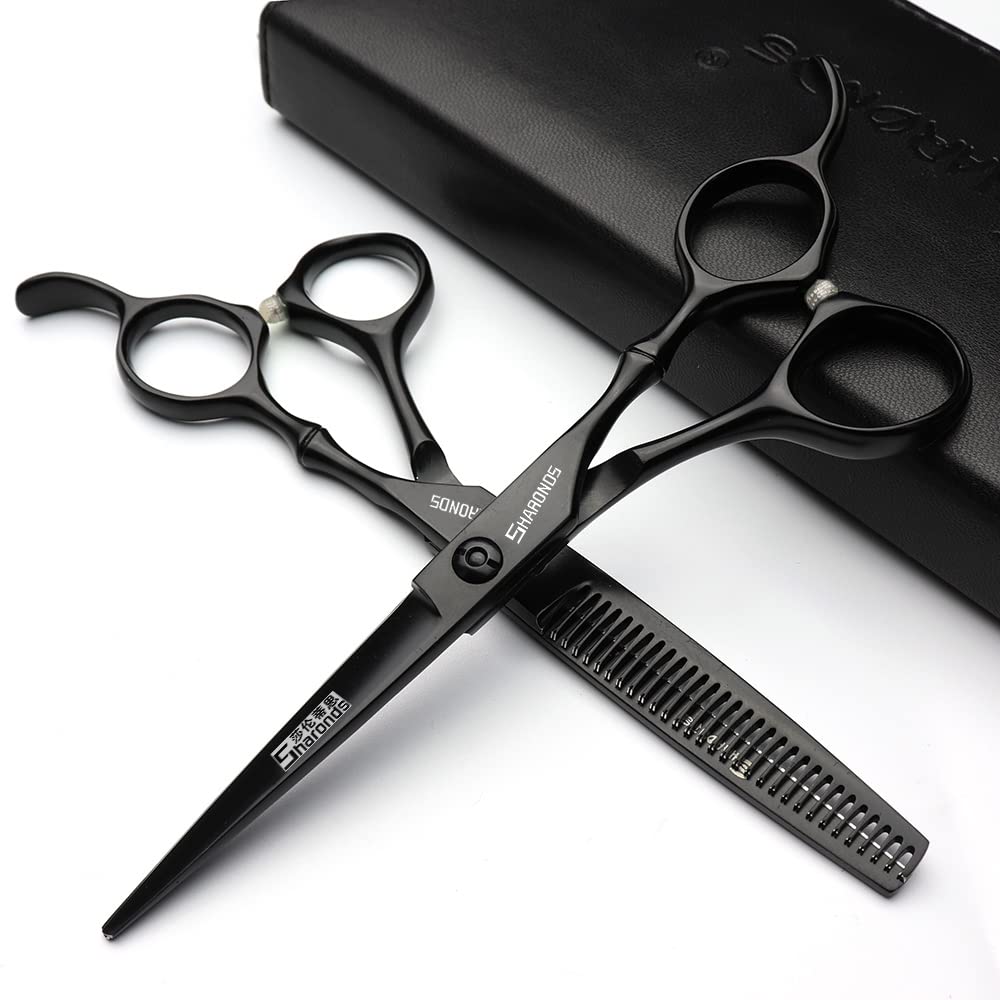 SHARONDS 6/7 Inch Professional 440C Hair Cutting Scissor Salon Hairdressing Thinning Shears Perfect for Barber and Home Use (6 in cut)
