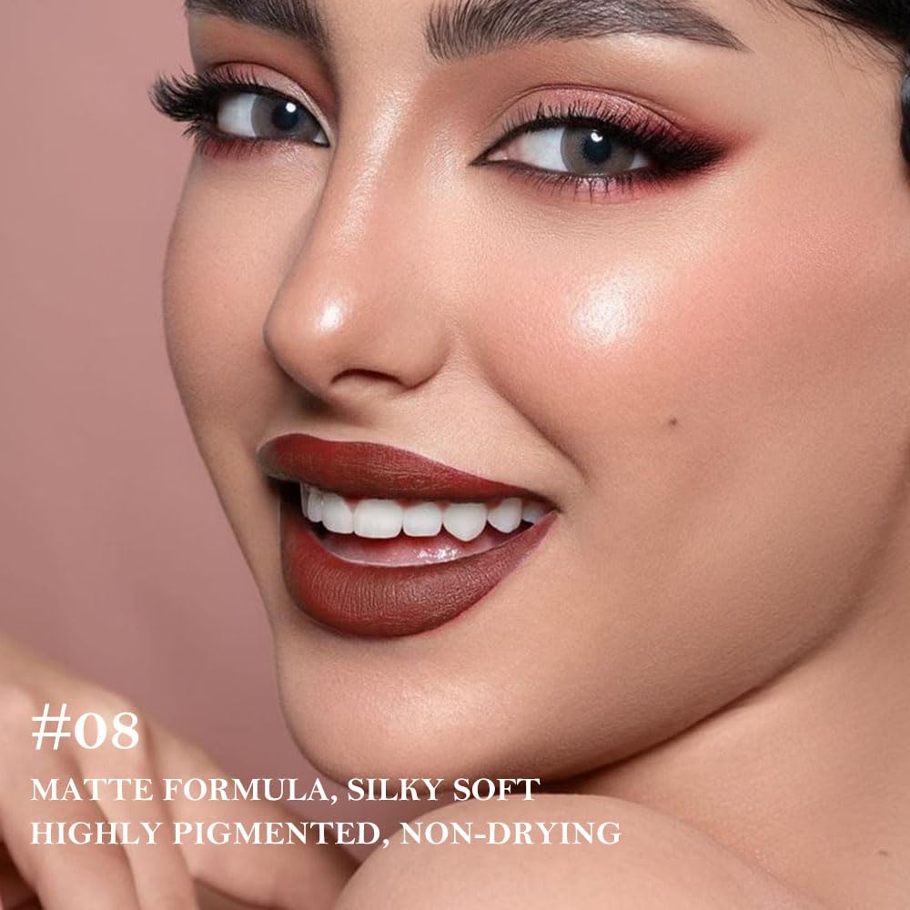 JUAAZIN Wine Gradient Matte Lip Liner Pencil Crayon for Women - Waterproof Smudge-Proof Kissproof Long-Wear Lip Pencil, Flawless Contour Ombre Effect Lip Crayon,Creamy Pigmented Lip Liner 08#