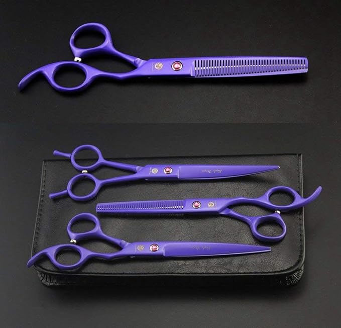 Purple Dragon 7" Dog Grooming Scissors Set with Rhinestone Accent - Violet