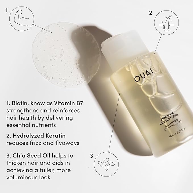 OUAI Fine Hair Shampoo - Biotin Thickening Shampoo for Flat, Thin Hair - Volumizing & Strengthening Keratin & Chia Seed Oil for Women & Men - Lightweight, Color-Safe, Sulfate Free, Refill 32 Oz