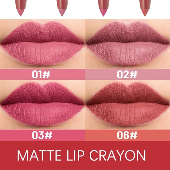 evpct Dusty Rose Lip Liner Crayon Pencils Set for Women, Purple Beige Matte Lip Stick Crayon Long Lasting, Lips Pencil Liner and Lipstick Set, Lipliner Pencil, 24 Hours Lipstick, Built-in Sharpener 03
