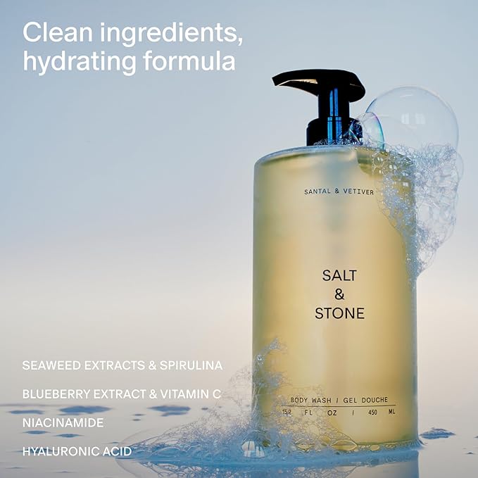 Salt & Stone Body Wash for Women & Men, Santal & Vetiver Refill 32 fl oz