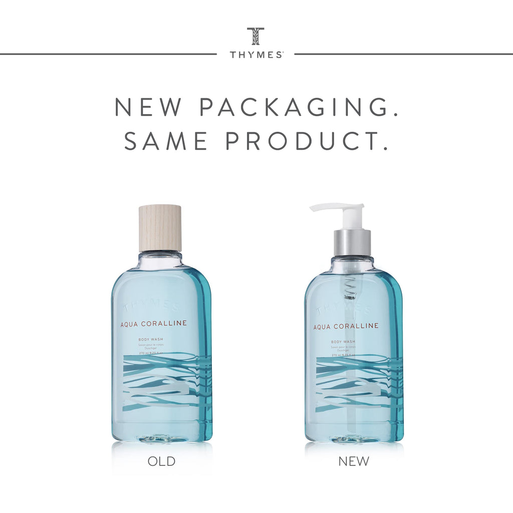 Thymes Moisturizing Body Wash with Pump - Body Soap - Bath Products - Skin Care - Liquid Soap with Notes of Water Lily, White Cyclamen, Driftwood, Yuzu, & Bamboo (Aqua Coralline, 9.25 fl oz)