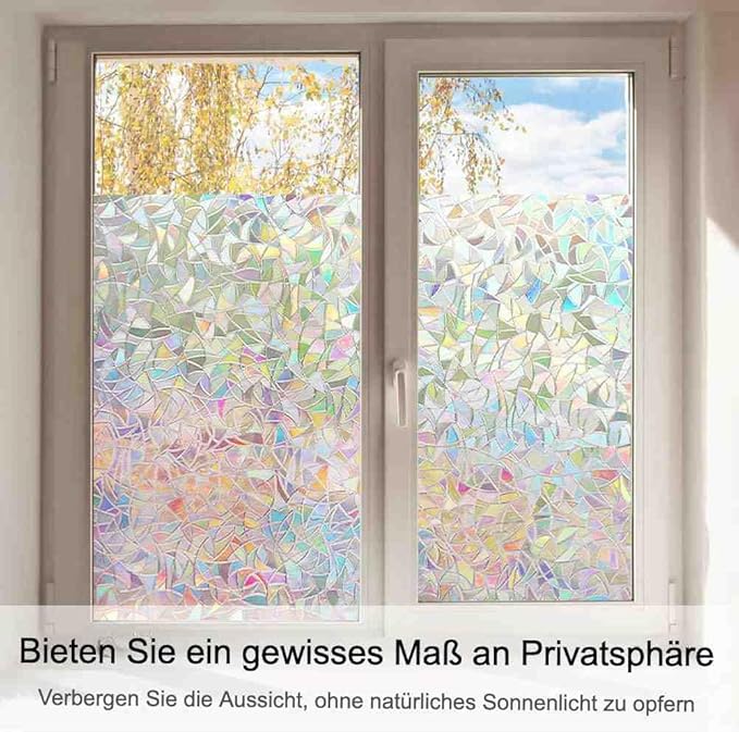 Volcanics Window Privacy Film, Stained Glass Rainbow Cling, 35.4" x 78.7"