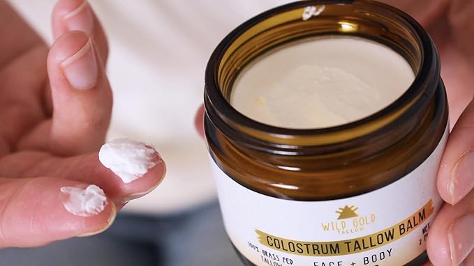 Wild Gold Tallow 100% Grass Fed Tallow Balm with Colostrum & Emu Oil - Handmade Whipped Beef Tallow for Face and Body, Sensitive Skin Tallow Moisturizer made with True First Colostrum, (Unscented)