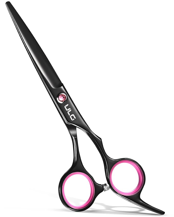 Hair Cutting Scissors, ULG Professional Hair Scissors 6.5 inch Right-Hand Razor Edge Barber Shears Salon Hair Cutting Shears Made of Japanese Stainless Steel, Hand Sharpened Black-Pink