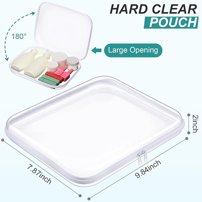 Hoolerry 3 Pcs Clear Hard Zipper Case Hard Plastic Zipper Pouch Makeup Bag Portable Travel Organizer for Cosmetics, Office Supplies, Documents & Toiletries(White,M)