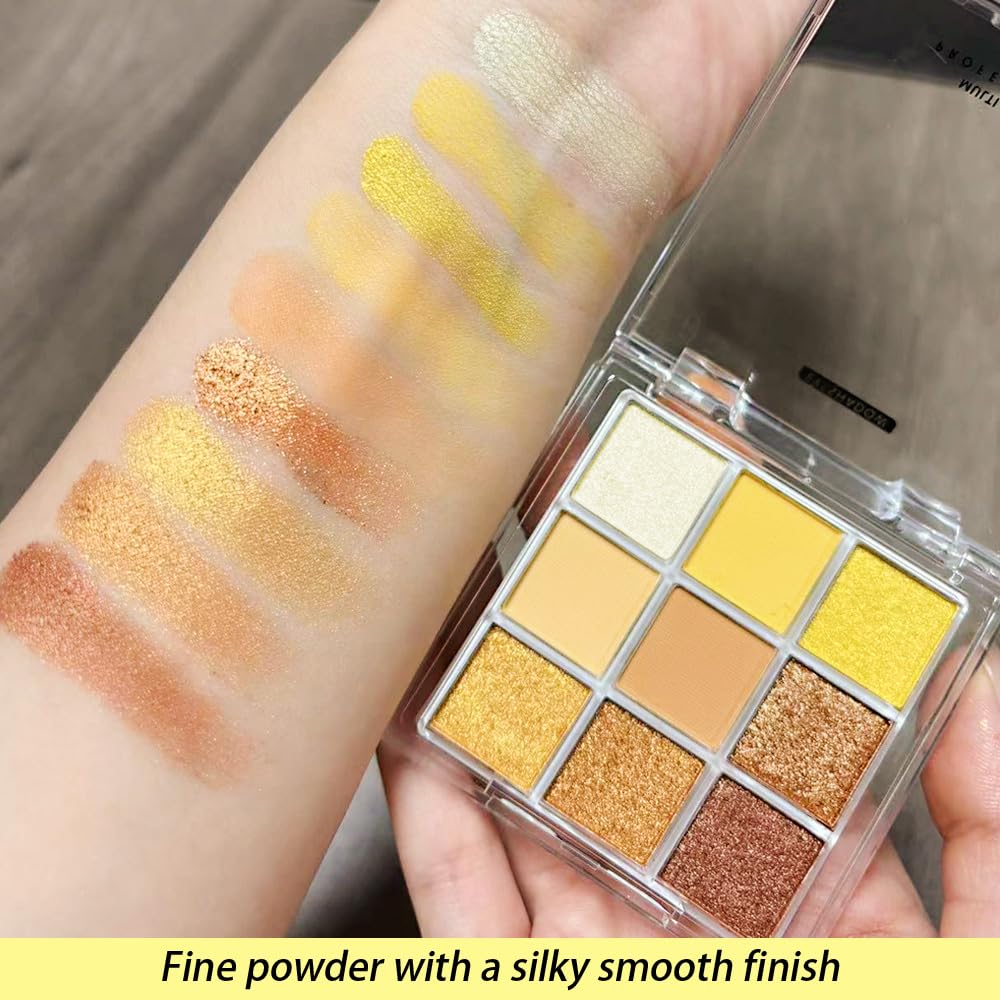 CAKAILA Gold Yellow Brown Smokey Goth Eyeshadow Palette Makeup,Natural Powder Eye Shadow Palette Long Lasting Naturing-Looking,Basic Gold Brown Shade for Halloween,Vegan