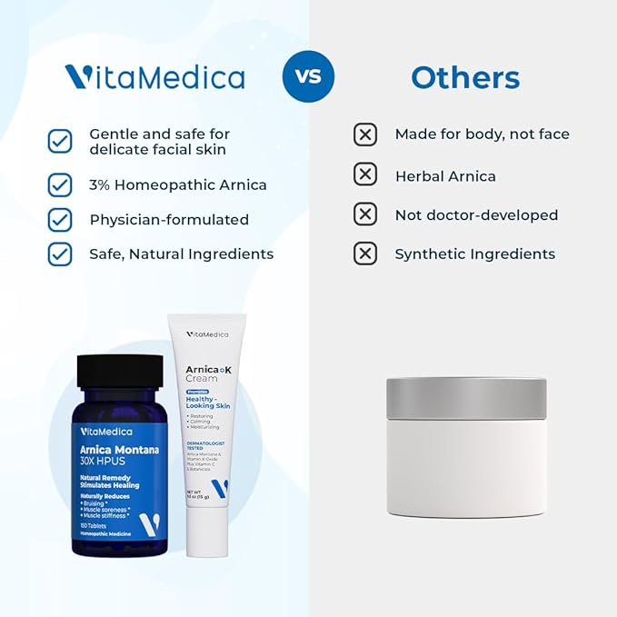 VitaMedica Arnica Montana Tablets & Arnica Cream Bundle - 150 Rapid Dissolve Tablets + 0.5 oz Vitamin K Topical Cream