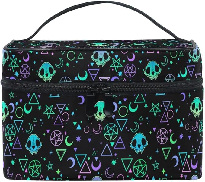 MNSRUU Goth Makeup Bag, Gothic Skull Makeup Organizer Bags Toiletry Bag Box Travel Cosmetic Bag Make Up Train Case for Women Teen Girl Ladies