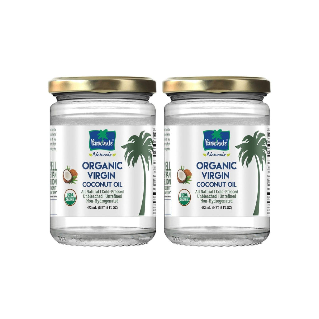 Parachute Naturalz Organic Virgin Coconut Oil | Cold Pressed | Unbleached | Unrefined | Non-Hydrogenated | MCT Oil | USDA Certified |16 Fl. Oz | Glass Jar | Pack of 2