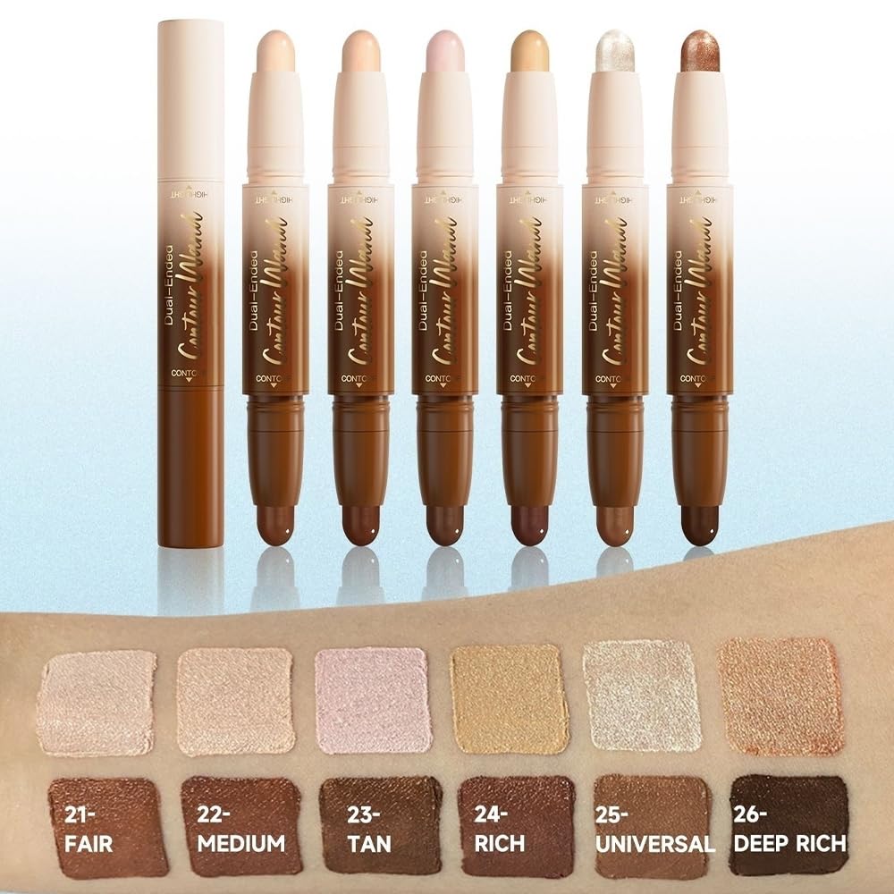 evpct Darker Nude & Light Pink Cream Foundation Stick Face Body Makeup Dual Ended, no Transfer Waterproof 2 in 1 Cream Concealer Stick Contouring Makeup, Nose Contour Bronzer Sticks Face Highlighter