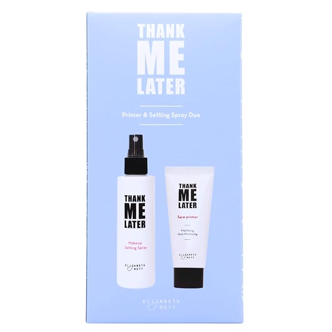 Elizabeth Mott Thank Me Later Primer & Setting Spray Bundle – Pore Minimizer for Face, Smoothing Soft Matte Finish Face Primer & Hydrating Setting Spray for Long-Lasting Makeup – 30g + 95ml