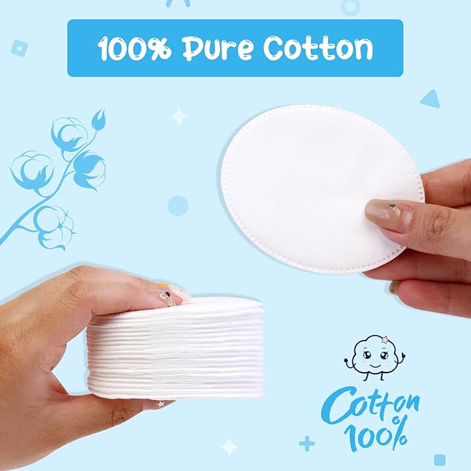 Cottonessence Oval Cotton Pads (100-Count)- 100% Pure Cotton, Gentle Enough for Babies, Soft Texture, Large Size, Lint-Free, Double Sided, Hypoallergenic, Use Wet or Dry