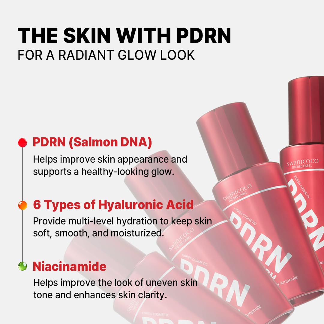 SWANICOCO Premium 20,000ppm PDRN Serum Ampoule, 99.9% Pure Salmon DNA, 2% Concentration, Anti-Aging, Firming, Plumping, Beach Vacation Essentials, Korean Beauty 30ml 1Fl Oz