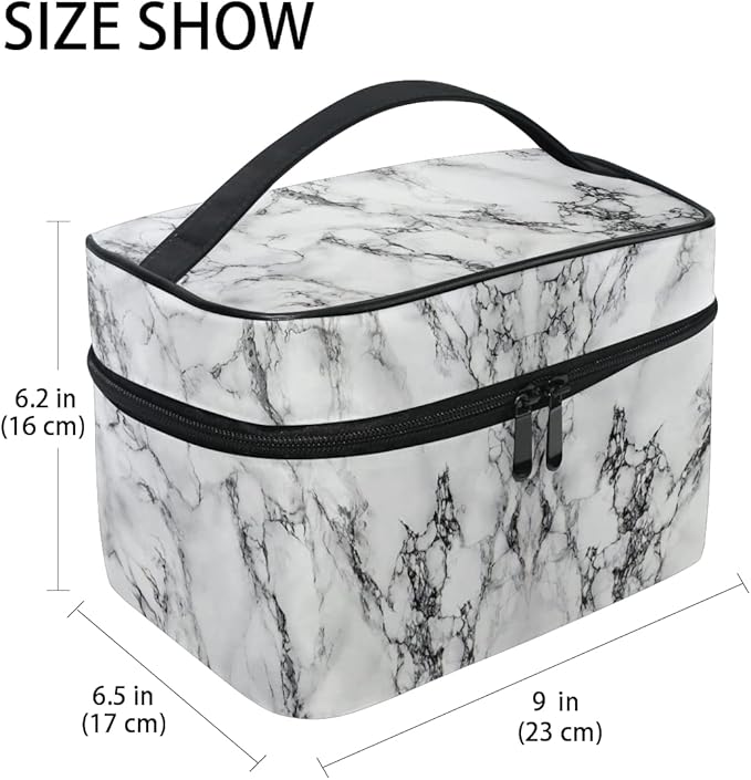 MNSRUU Makeup Bag, White Marble Travel Makeup Organizer Bag Cosmetic Cases Toiletry Bags for Girl Women Ladies