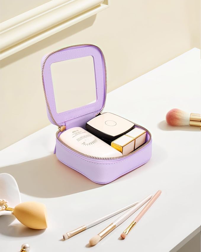 FFpaw Clear Makeup Bag, Small Purple Makeup Bag TSA Approved Toiletry Bag Cosmetic Travel Bag Cute Makeup Bag Organizer Mini Makeup Case Pouch Car Essentials for Women Men (Mini Purple)