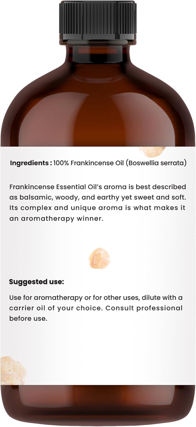 TRATAK ORGANICS Frankincense Essential Oil 4 FL OZ – 100% Pure Oil with Glass Dropper, Therapeutic Grade for Aromatherapy, Diffuser, Skin Care & Massage, Meditation, DIY Candles & Soap Making