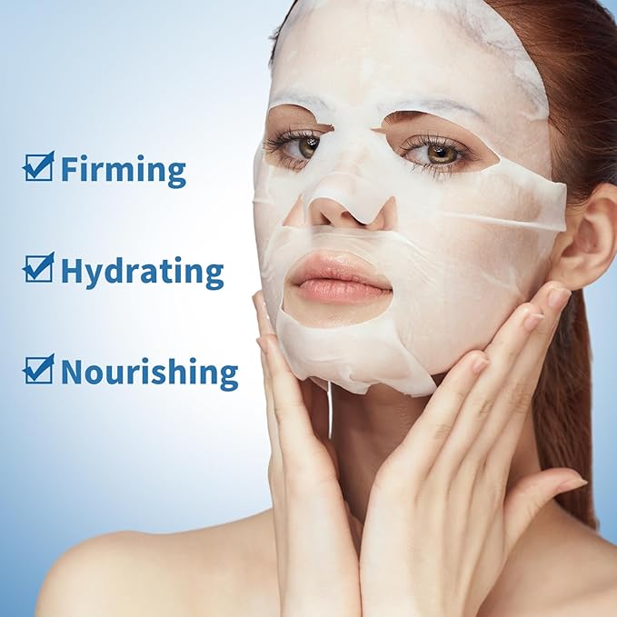 CADIOR Hydrating and Firming Essence Sheet Face Masks with Quadruple Peptide and Sodium Hyaluronate, Moisturizing & Anti-Wrinkle, Safe for Sensitive Skin, Pack of 10