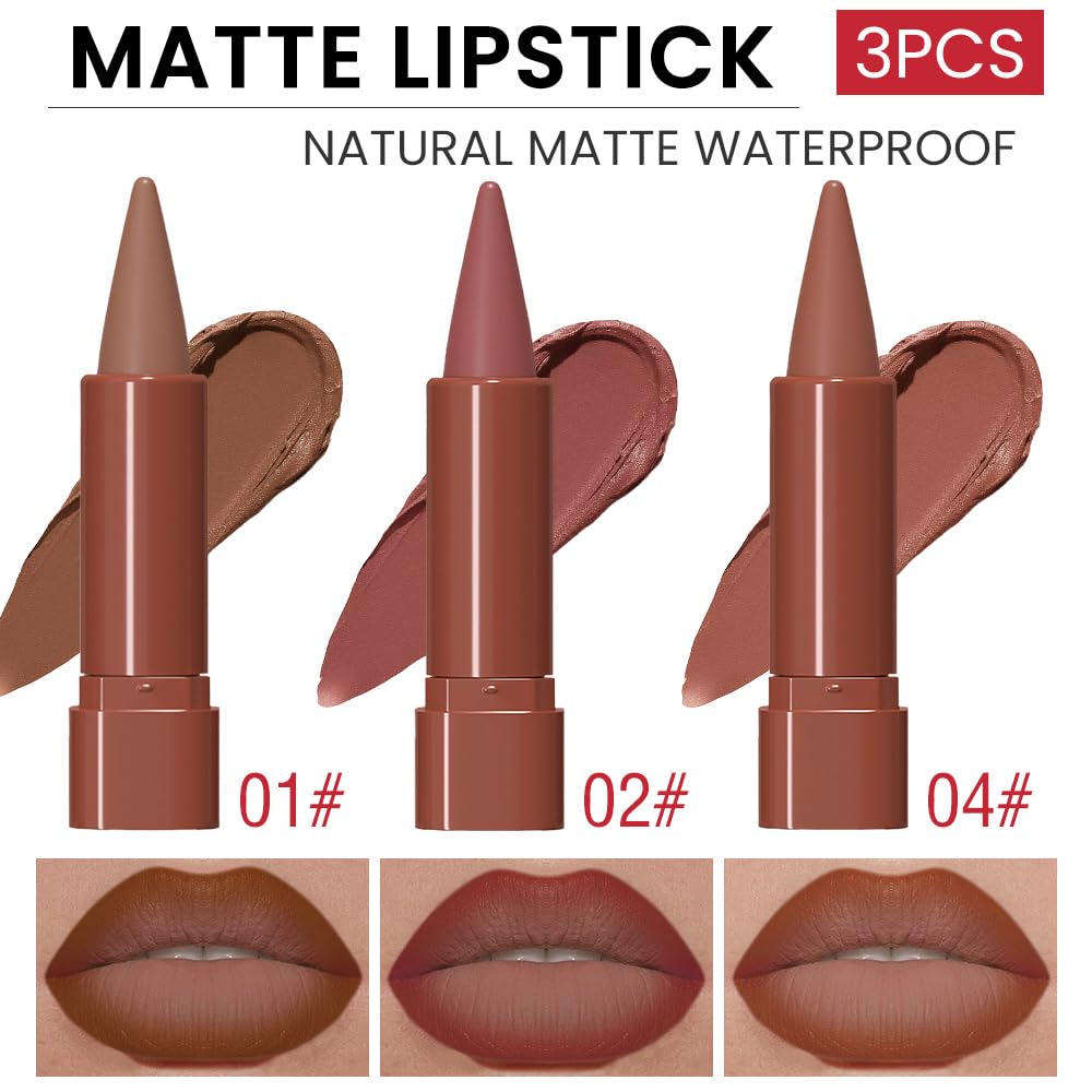 BINGBRUSH Lip Liner Set,Matte Lipstick Pencil,Cone Tip for Line&Fill, 3pcs