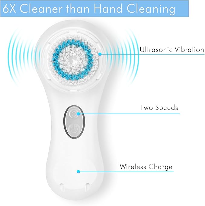 Microtree Electric Facial Cleansing Brush, No Rotation, Sonic Vibrating Rechargeable Face Scrubber Exfoliator, 2 Speeds for Gentle Clean, Face Brushes for Cleansing, Waterproof Face Wash Brush