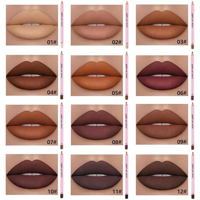 Hxssll 12Pcs Matte Lipstick Crayon Lip Liner pencil Set, Creamy & Hydrating Matte Lip Pencil, Smudge-Proof, Long-Wear Waterproof Lipstick Liner to Create Perfect Lip Makeup (12pcs) Set #01