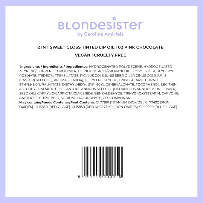 Blondesister 2-in-1 Sweet Gloss Tinted Lip Oil - Lip Oil for Women - Hydrating, Non-Sticky Formula with Light Color - 02 Pink Chocolate - 0.084 oz.