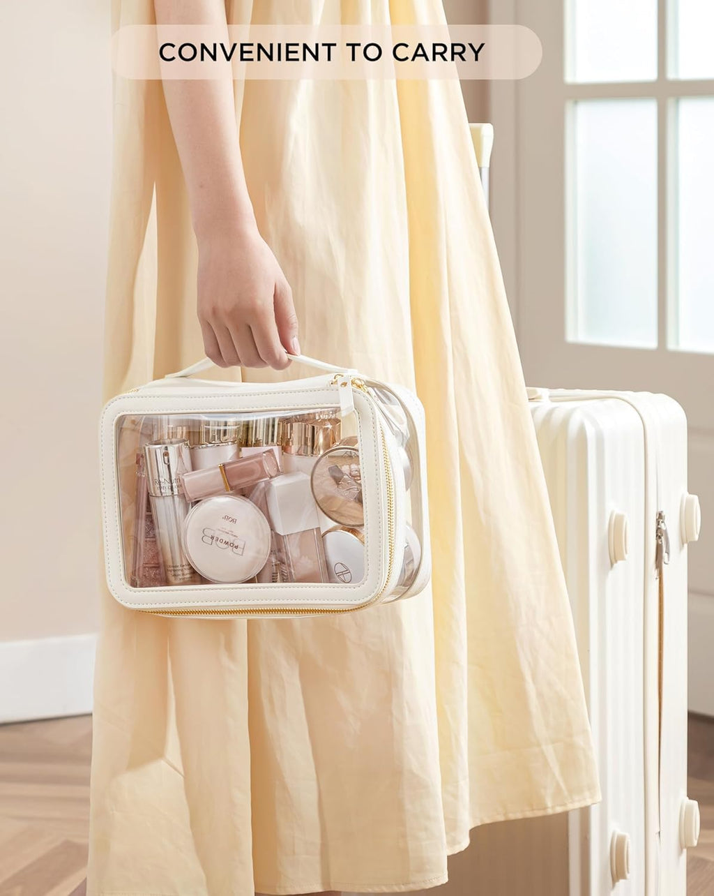 HBlife Clear Makeup Bag Organizer, Portable Travel Toiletry Cosmetic Case for Women, Large Make Up Bag Makeup Train Case Transparent Storage Pouch with Handle(White)