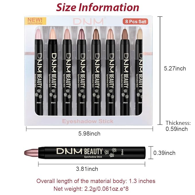 Kaely 8Pcs Cream Eye Shadow Sticks Set, Matte Shimmer Eyeliner Pencil Eyeshadow Palette Makeup, Eye Highlighter Brightener Stick for Older Women Waterproof Pigmented, sombras para ojos, New-11
