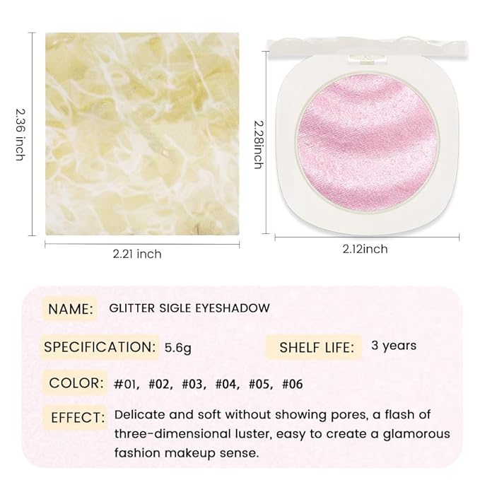 FeiCuiYun Pink Cream Glitter Shimmer Metallic Eyeshadow Palette Makeup, Natural Single Mini Instant Holographic Eyeshadow For Women, Sombras Crema Para Ojos, Talc, Paraben & Cruelty Free