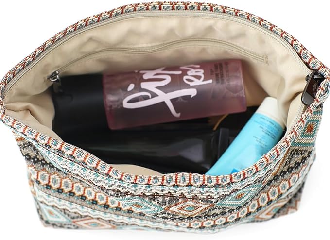 BBORGDC Stylish Jacquard Makeup Bag - Large Capacity Cosmetic Pouch & Travel Toiletry Organizer with Zipper, Perfect for Daily Use & Gifts