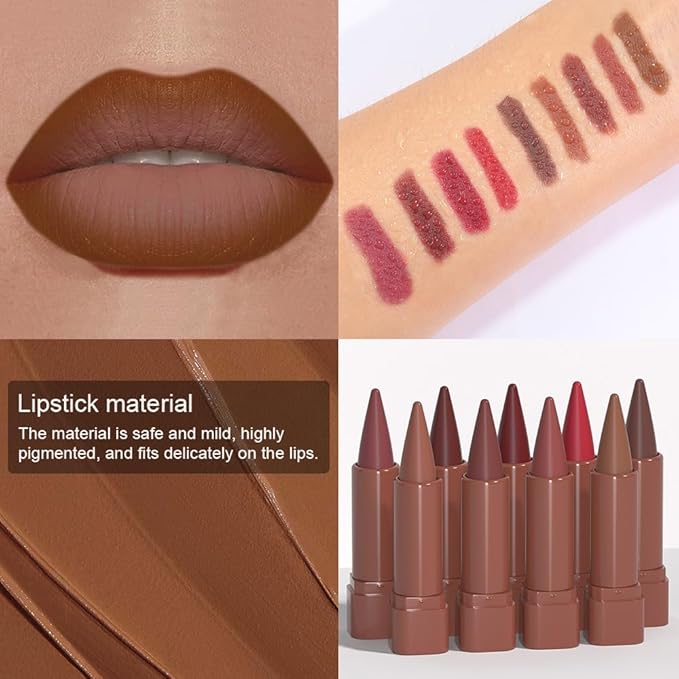 JUAAZIN Warm Brown Gradient Matte Lip Liner Pencil Crayon for Women - Waterproof Smudge-Proof Kissproof Long-Wear Lip Pencil, Flawless Contour Ombre Effect Lip Crayon, Creamy Pigmented Lip Liner 01#